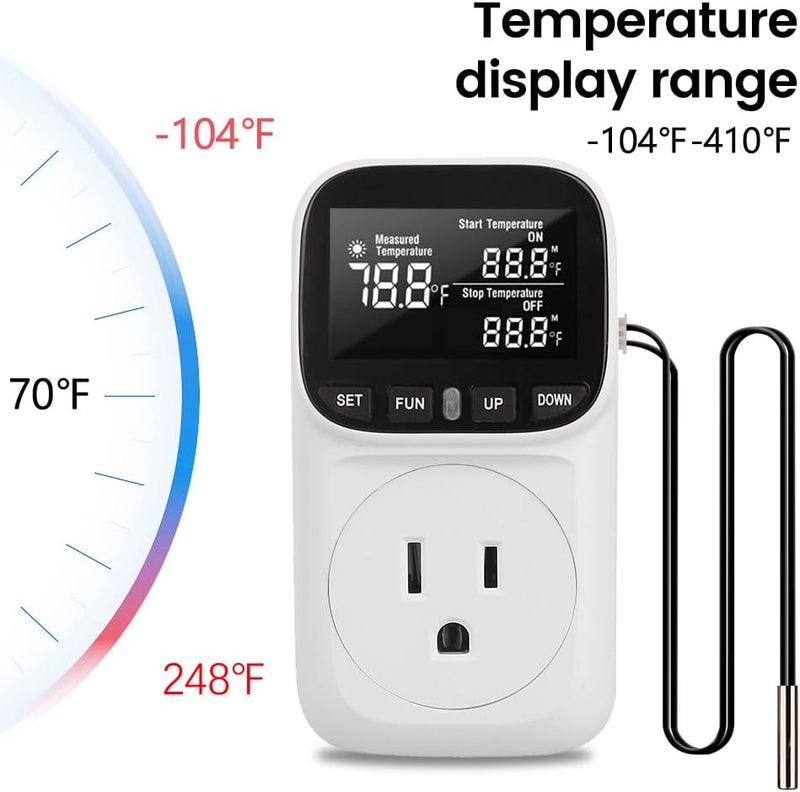 diymore 1800W Digital Temperature Controller Plug in Thermostat Outlet Digital RV Thermostat Heating Cooling Mode Timer 15A /120V -104℉~210℉ for Incubator Thermometer Pool Thermometer - Image 5